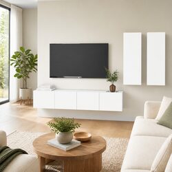 TV Cabinet Set 4 Piece Wall Mounted Storage Unit White Living Room Furniture