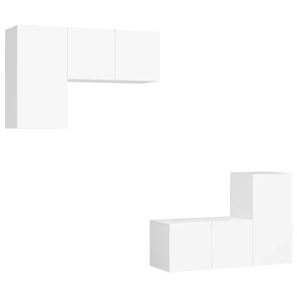 4 Piece Wall Mounted TV Cabinet Set White Storage Display Unit