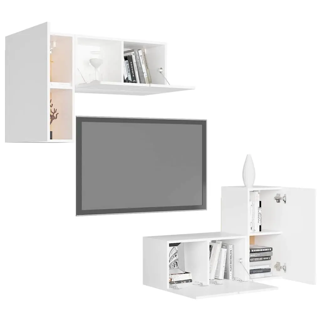 4 Piece Wall Mounted TV Cabinet Set White Storage Display Unit
