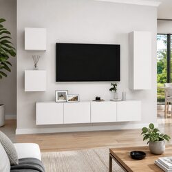 5 Piece Wall Mounted TV Cabinet Set White Storage Unit Organiser Shelving