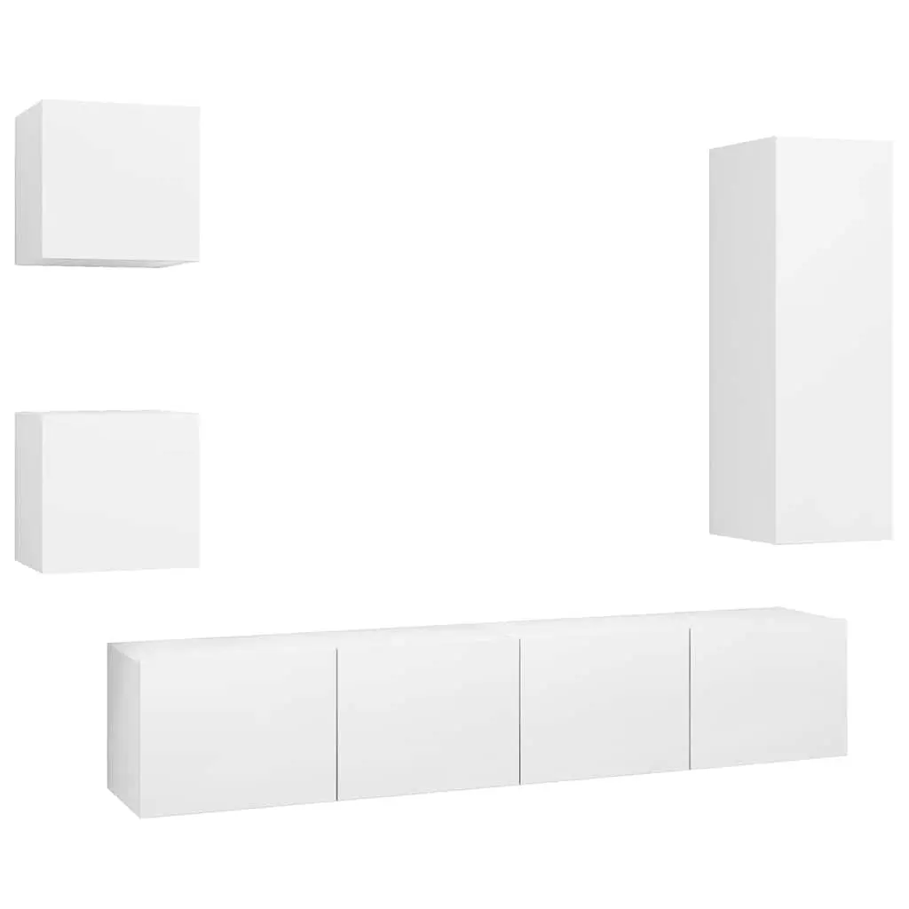 5 Piece Wall Mounted TV Cabinet Set White Storage Unit