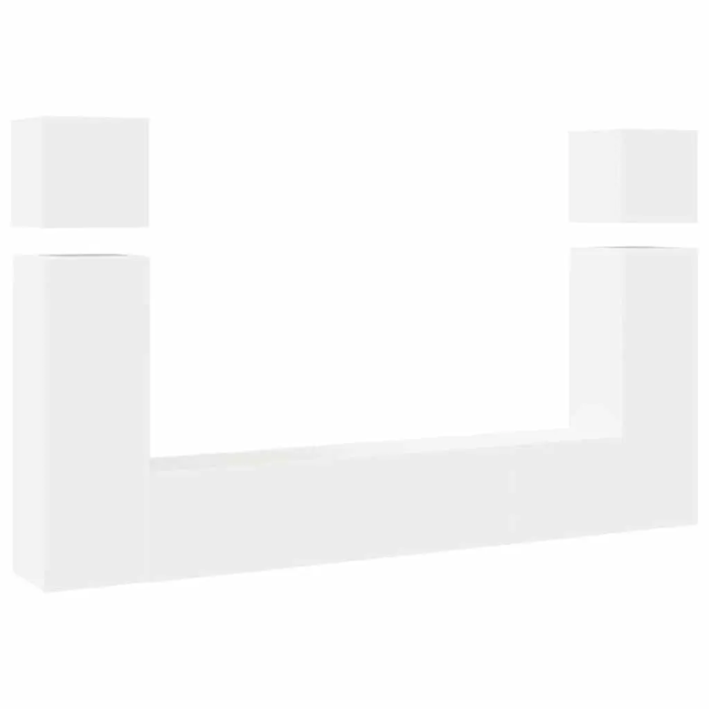 Wall Mounted TV Cabinet Set 8 Piece Storage Units White Engineered Wood