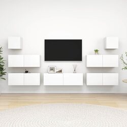 7 Piece TV Cabinet Set White Wall Mounted Storage Compartments Living Room Unit