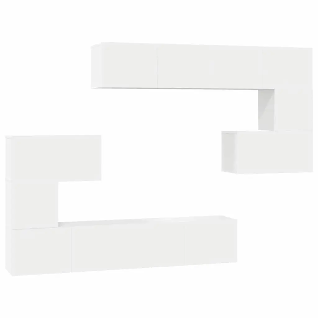 TV Cabinet Set Wall Mounted 8 Piece White Storage Compartments