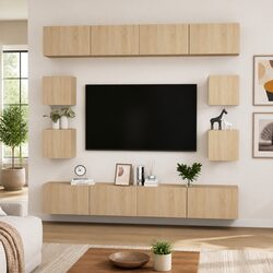 8 Piece TV Cabinet Set Wall Mounted Storage Unit Brown Living Room Furniture