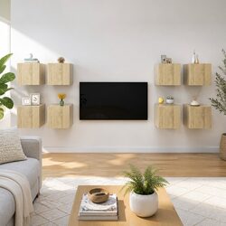 Wall Mounted TV Cabinet Set 8 Pieces Brown Storage Shelving Unit Home Furniture
