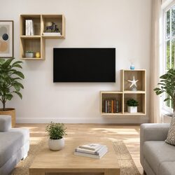 TV Cabinet Set 4 Piece Wall Mounted Storage Unit Living Room Furniture