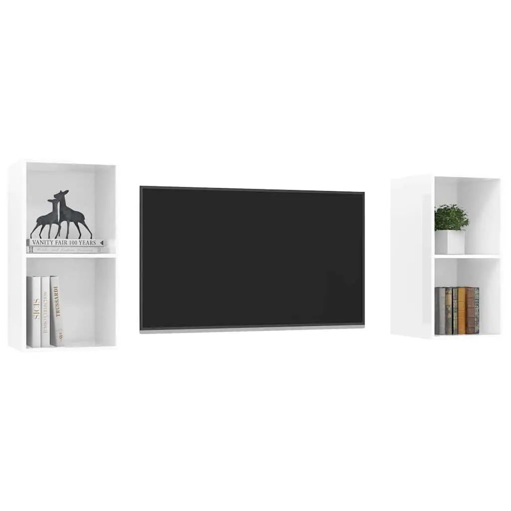Wall-mounted TV Cabinets High Gloss White 2 Piece Storage Shelves Display Units