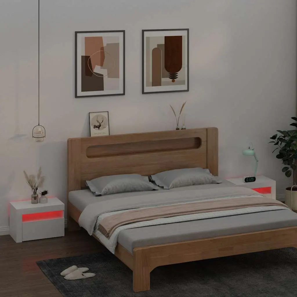 Bedside Cabinets 2 pcs RGB LED Lights White Modern Nightstands Storage