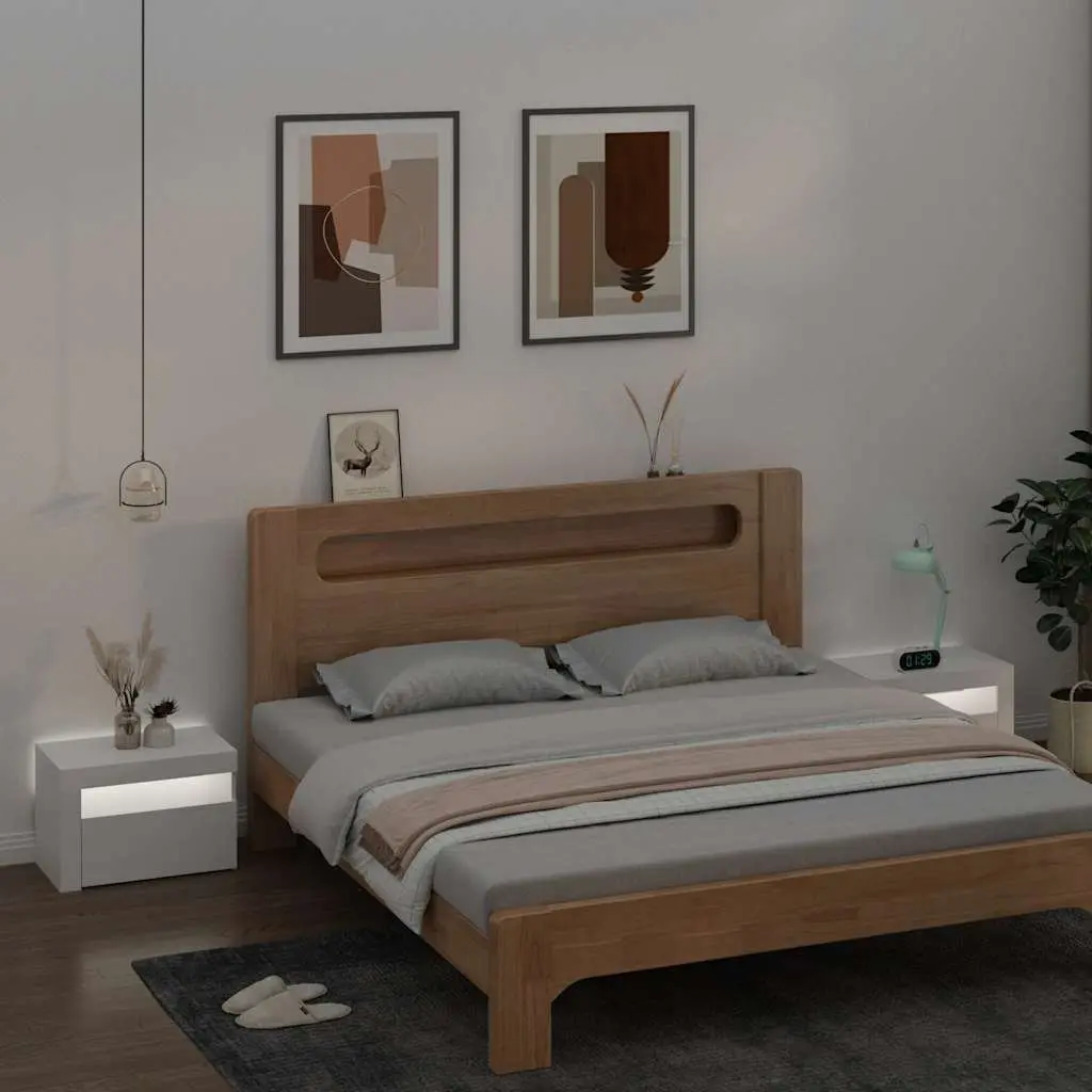 Bedside Cabinets 2 pcs RGB LED Lights White Modern Nightstands Storage