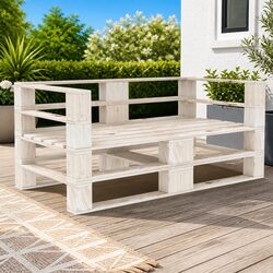 Outdoor Garden 2-Seater Pallet Sofa White Solid Pinewood Patio Furniture