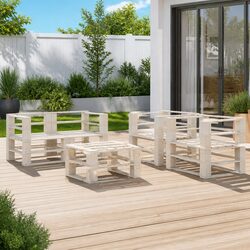 5 Piece Garden Pallet Lounge Set Outdoor Furniture White Wooden Sofa Coffee