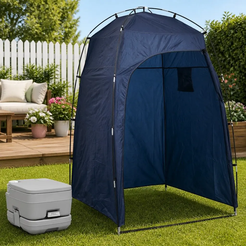 Portable Camping Toilet Tent Set Privacy Shower Changing Room 10L Blue