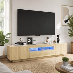 TV Cabinet with RGB LED Lights Media Storage Unit Brown Wood Furniture