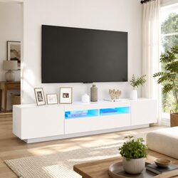 TV Cabinet with RGB LED Lights White Living Room Storage Unit Media Stand