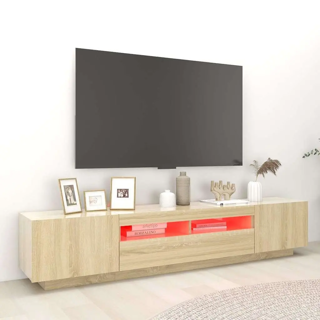 TV Cabinet with LED Lights Storage Unit Media Console Brown Sonoma Oak