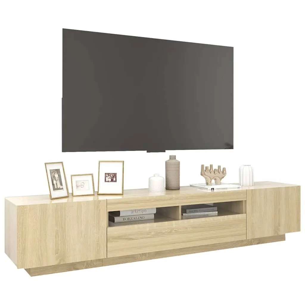TV Cabinet with LED Lights Storage Unit Media Console Brown Sonoma Oak