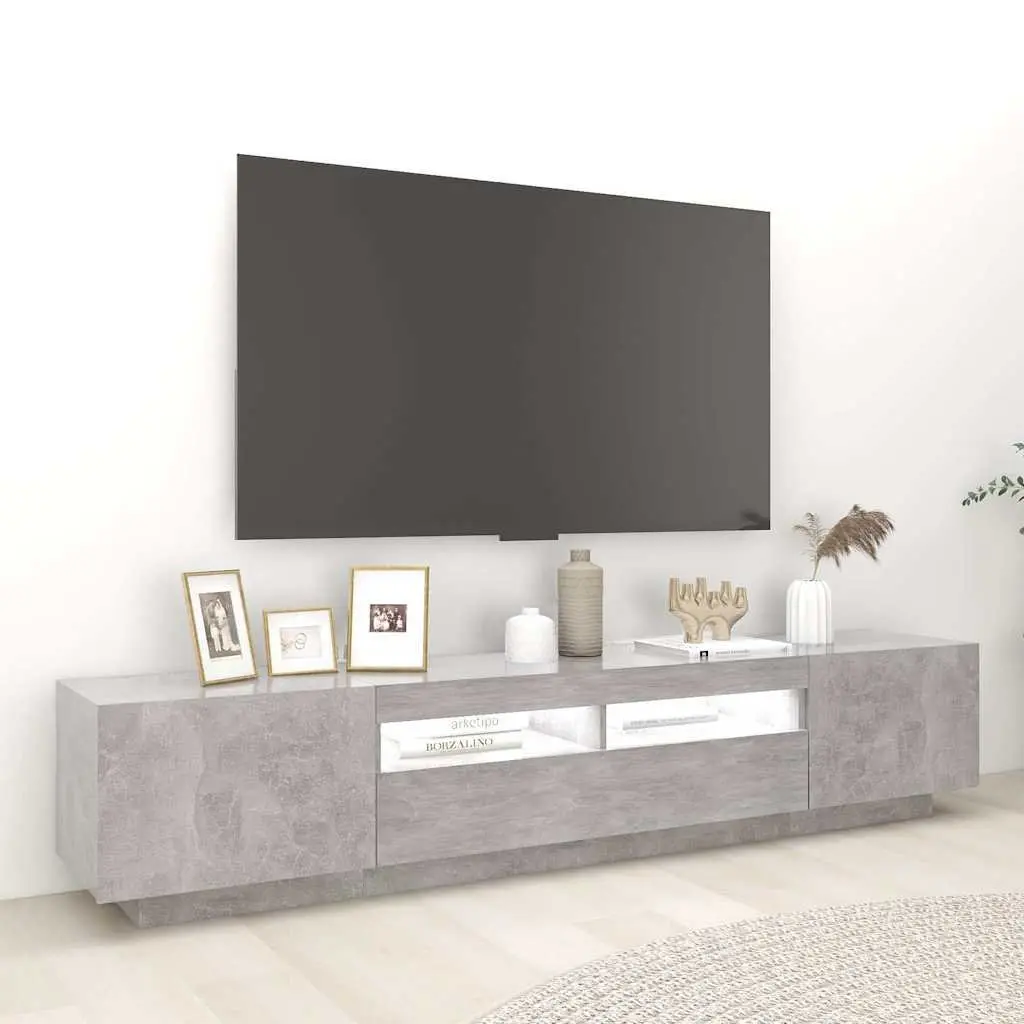 TV Cabinet with RGB LED Lights 200cm Grey Modern Storage Unit