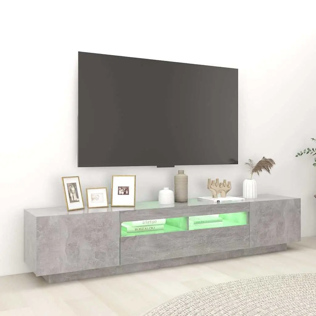 TV Cabinet with RGB LED Lights 200cm Grey Modern Storage Unit