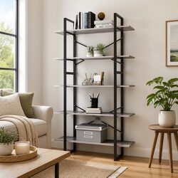 5-Tier Book Cabinet Grey Engineered Wood Shelving Unit Storage Bookcase