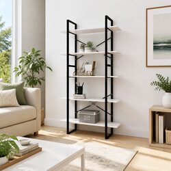 5-Tier White Pinewood Book Cabinet Storage Shelving Unit 100x30x175 cm Bookcase