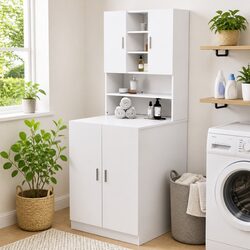 Washing Machine Cabinet White Storage Bathroom Laundry Room Cupboard Organizer