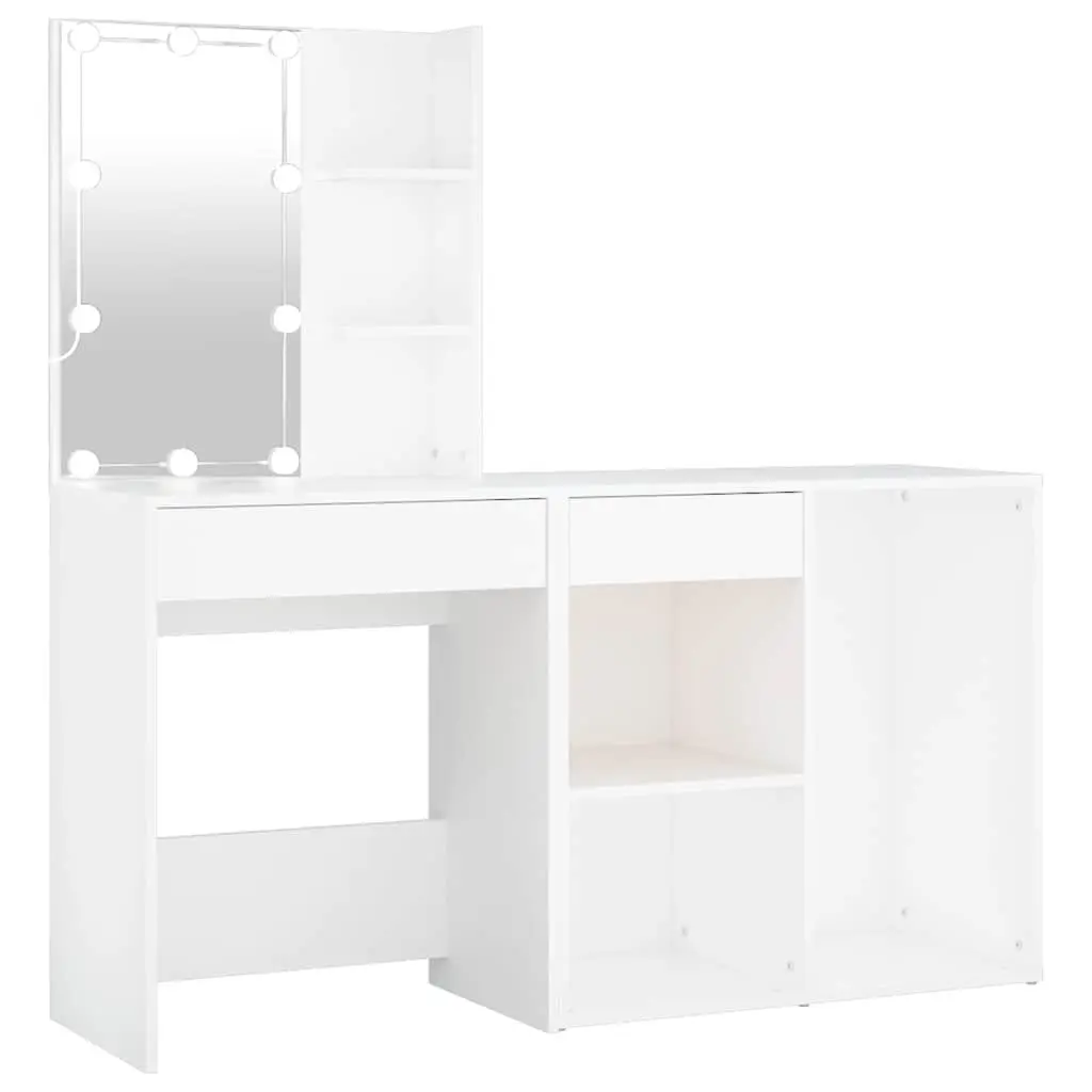 Dressing Table LED Mirror Storage Cabinet White Engineered Wood