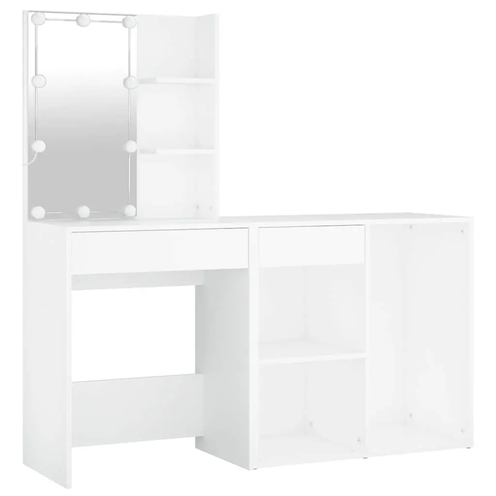 Dressing Table LED Mirror Storage Cabinet White Engineered Wood