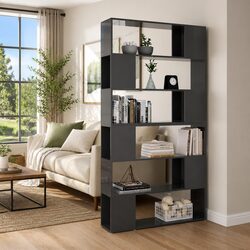 Book Cabinet Room Divider Standing Shelf High Gloss Grey Storage Organiser