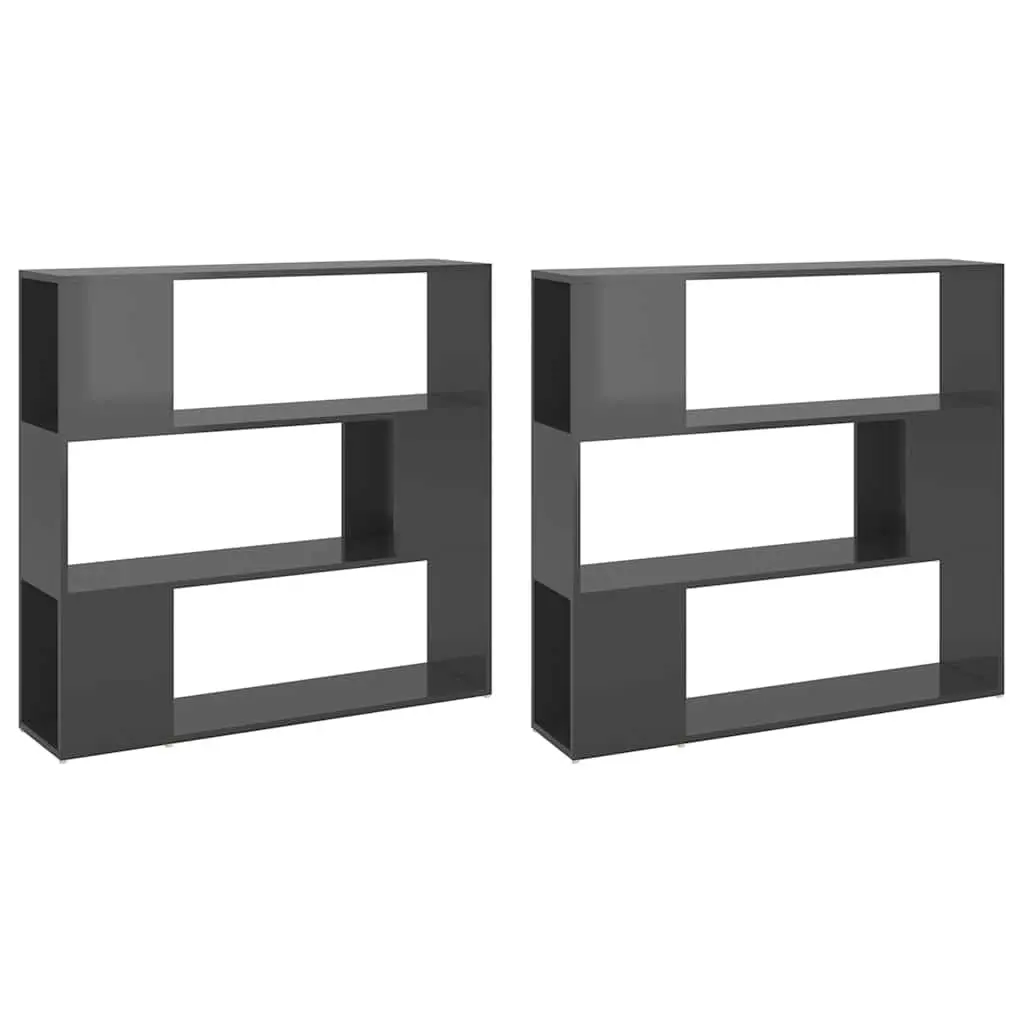 Book Cabinet Room Divider High Gloss Grey Storage Organiser 100 x 24 x 188 cm