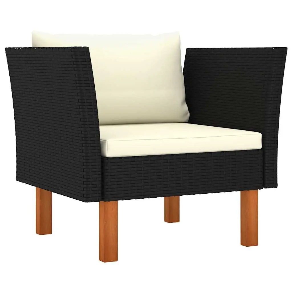 Garden Lounge Set 8 Piece Outdoor Sofa Black PE Rattan Eucalyptus Wood