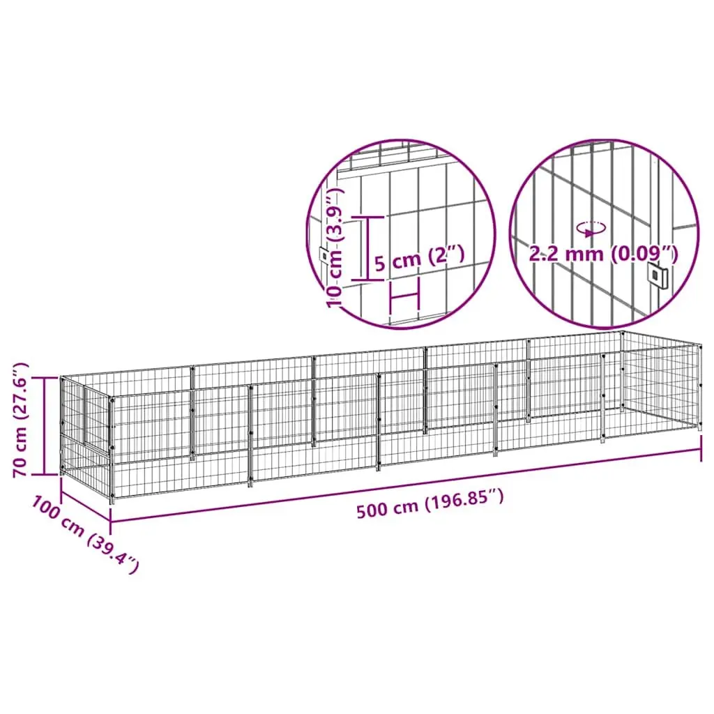 Dog Kennel Outdoor Enclosure Steel Wire Mesh 5 m² Black