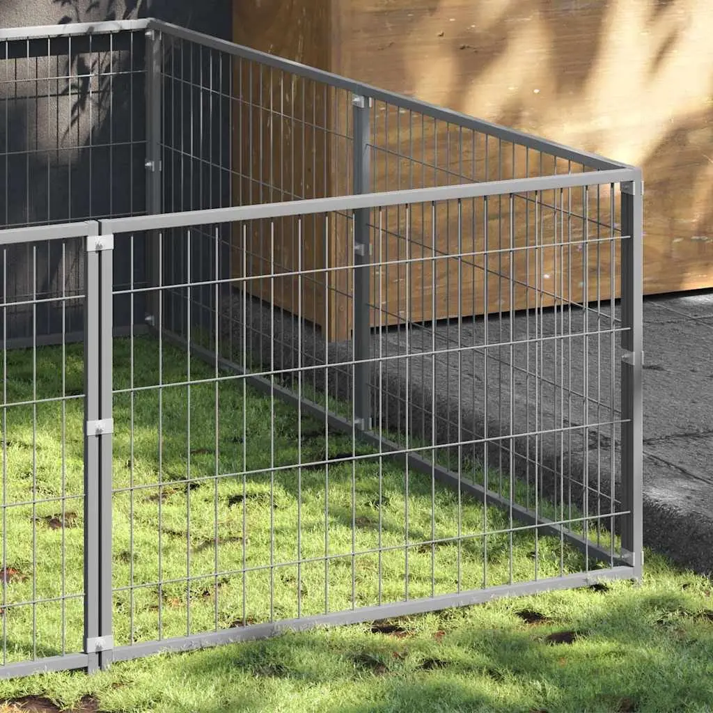 Dog Kennel Run Enclosure Steel Mesh Walls 12 m² Outdoor Play Area Silver
