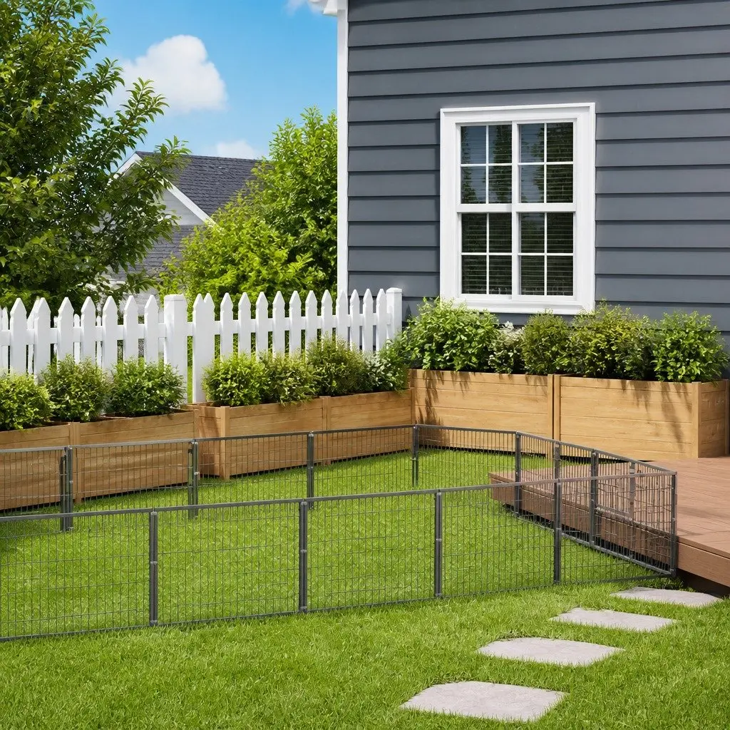 Dog Kennel Outdoor Steel Wire Mesh Play Pen Large Silver