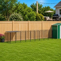 Dog Kennel Outdoor Steel Wire Mesh Enclosure Large Pet Run Exercise Space Black