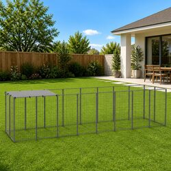 Dog Kennel Outdoor Steel Cage Pet Enclosure Run Play Area Silver 4.84m²