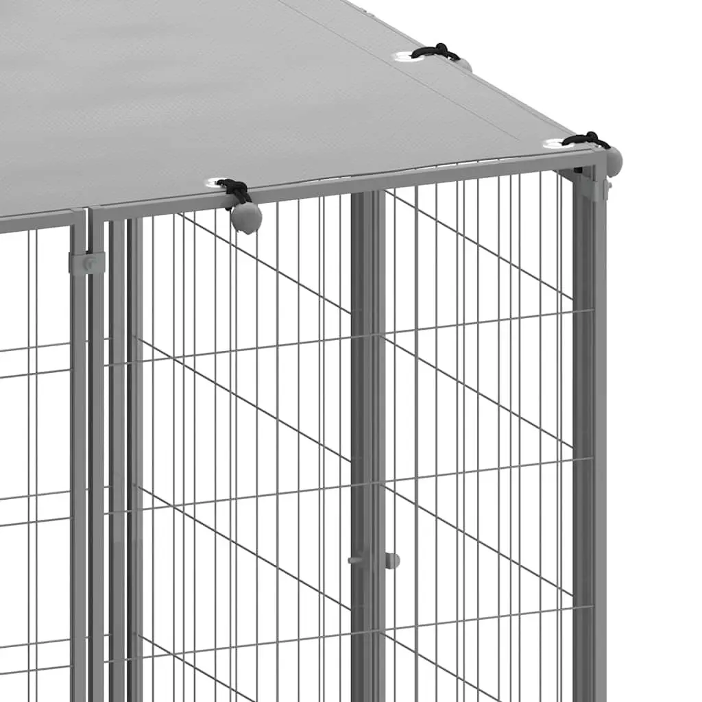 Dog Kennel Outdoor Steel Cage Pet Enclosure 4.84m² Silver