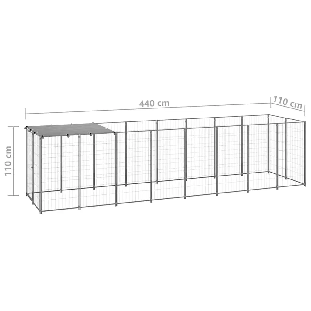 Dog Kennel Outdoor Steel Cage Pet Enclosure 4.84m² Silver