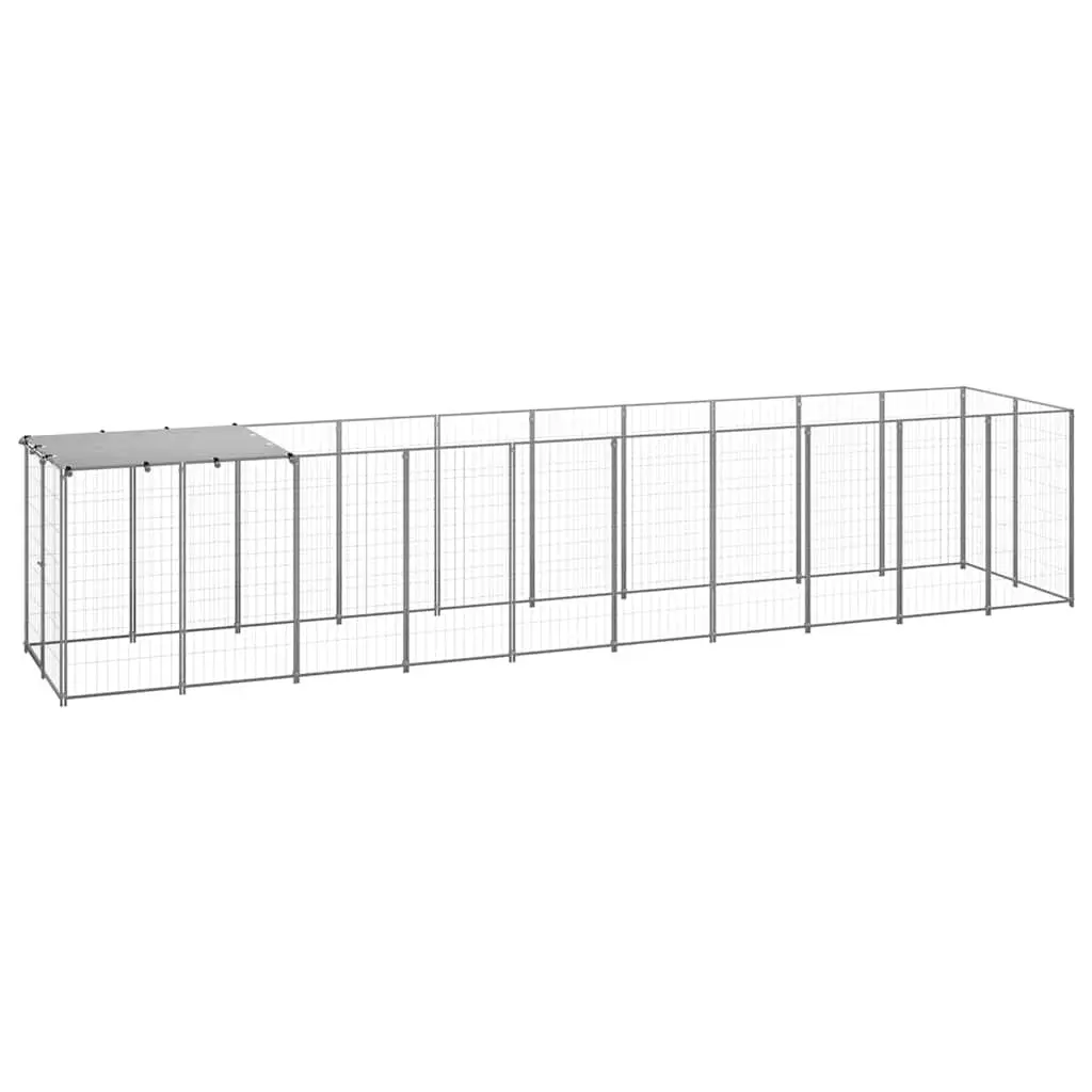 Dog Kennel Large Outdoor Exercise Run Silver Steel Construction