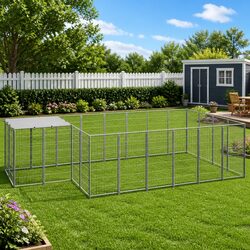 Dog Kennel Outdoor Steel Enclosure Silver Large Pet Cage Run Exercise Area