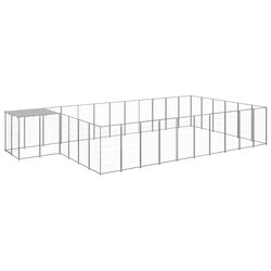 Dog Kennel 19.36 m² Silver Steel Outdoor Run Cage Enclosure with Roof