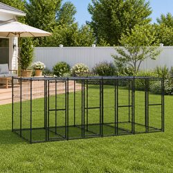 Outdoor Dog Kennel Steel Frame with Roof Water-Resistant Canopy Exercise Run