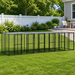 Outdoor Dog Kennel Steel Frame Roof Mesh Run Enclosure Exercise Playpen Secure