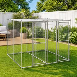Outdoor Dog Kennel Galvanised Steel Roof 4.84 m² Exercise Run Enclosure Silver