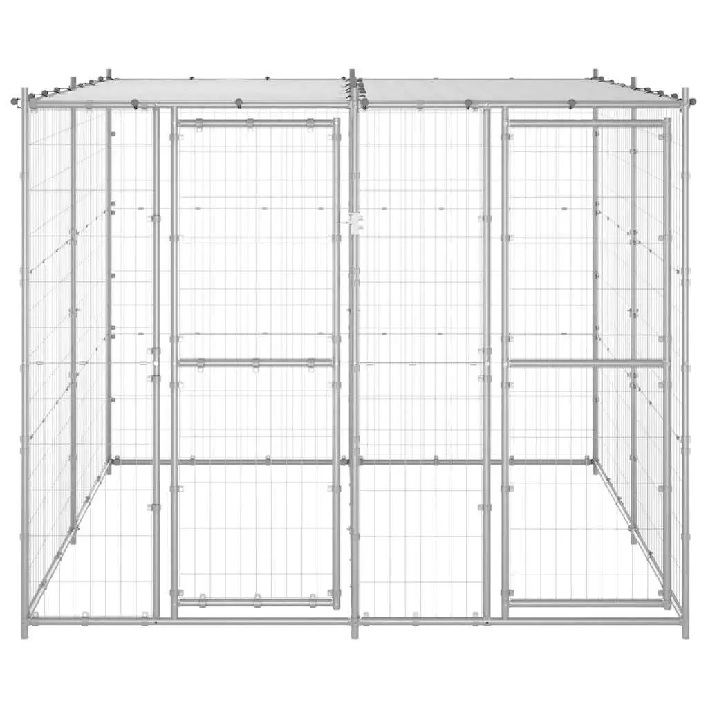 Dog Kennel Galvanised Steel Roof Exercise Run Enclosure 4.84 m² Silver