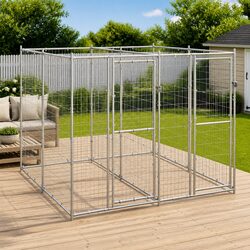 Outdoor Dog Kennel Run Galvanised Steel Exercise Enclosure Mesh Pen Safe Play