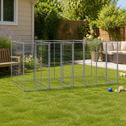 Dog Kennel Run Enclosure Exercise Pen Outdoor Galvanised Steel Mesh Hinged Door
