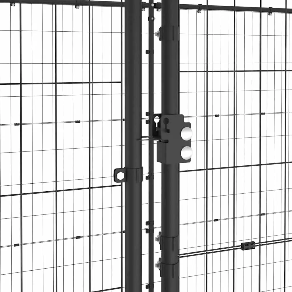 Dog Kennel Outdoor with Roof 16.94 m² Steel Black Pet Enclosure Run Cage