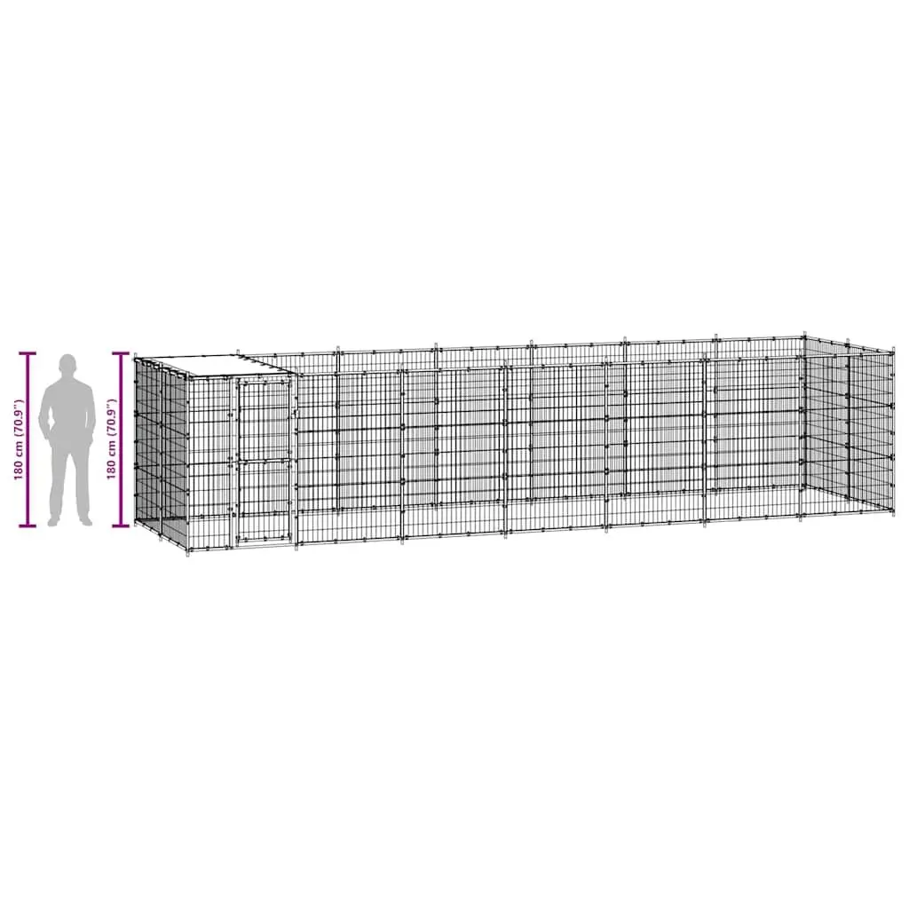 Dog Kennel Outdoor with Roof 16.94 m² Steel Black Pet Enclosure Run Cage