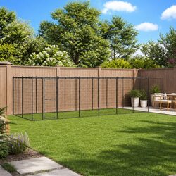 Dog Kennel Outdoor Steel with Roof Mesh Enclosure Exercise Space Large Play Run